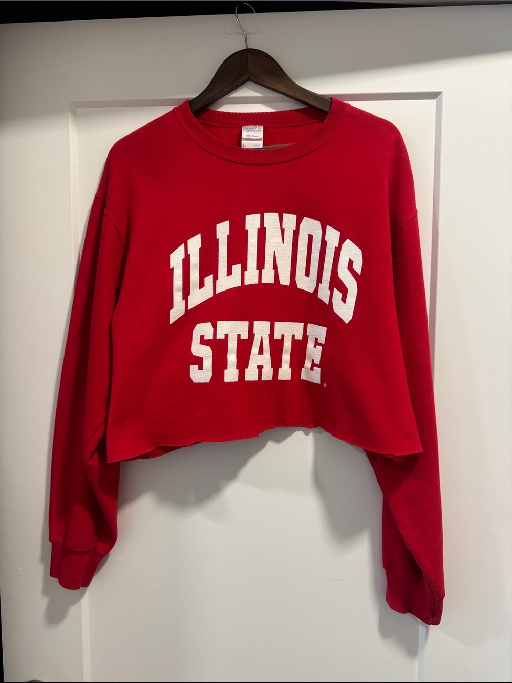Port and Company Red Cropped Illinois State Crewneck Sweatshirt - Womens